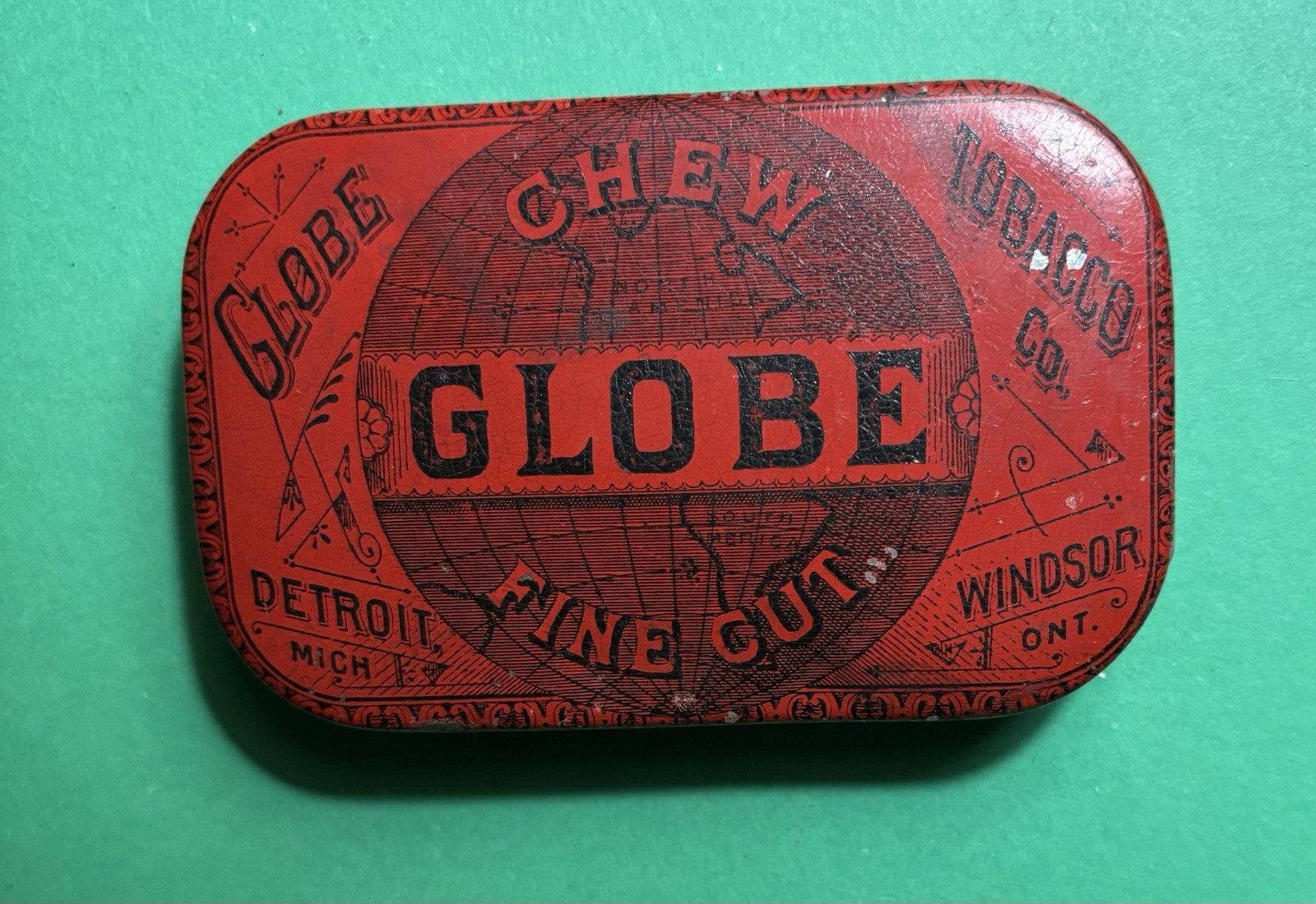 RARE Vintage Chew Globe Fine Cut Tobacco Flat Tin Late 1890's Detroit MICH RARE Vintage Chew Globe Fine Cut Tobacco Flat Tin Late 1890's Detroit MICH