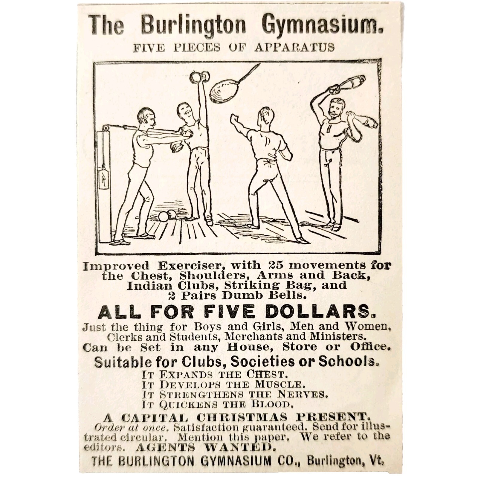 Burlington Home Gymnasium 1885 Advertisement Victorian Sports ADBN1A15