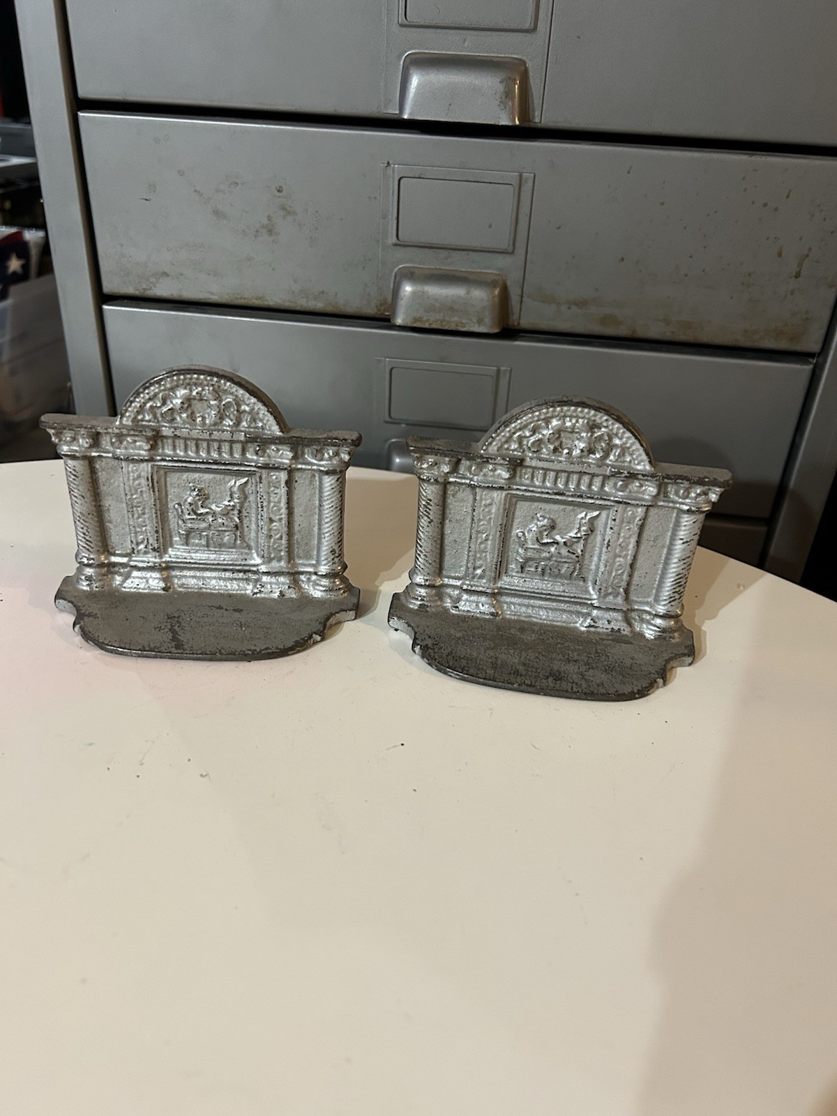 Vintage Betsy Ross American Flag Metal Library Bookends