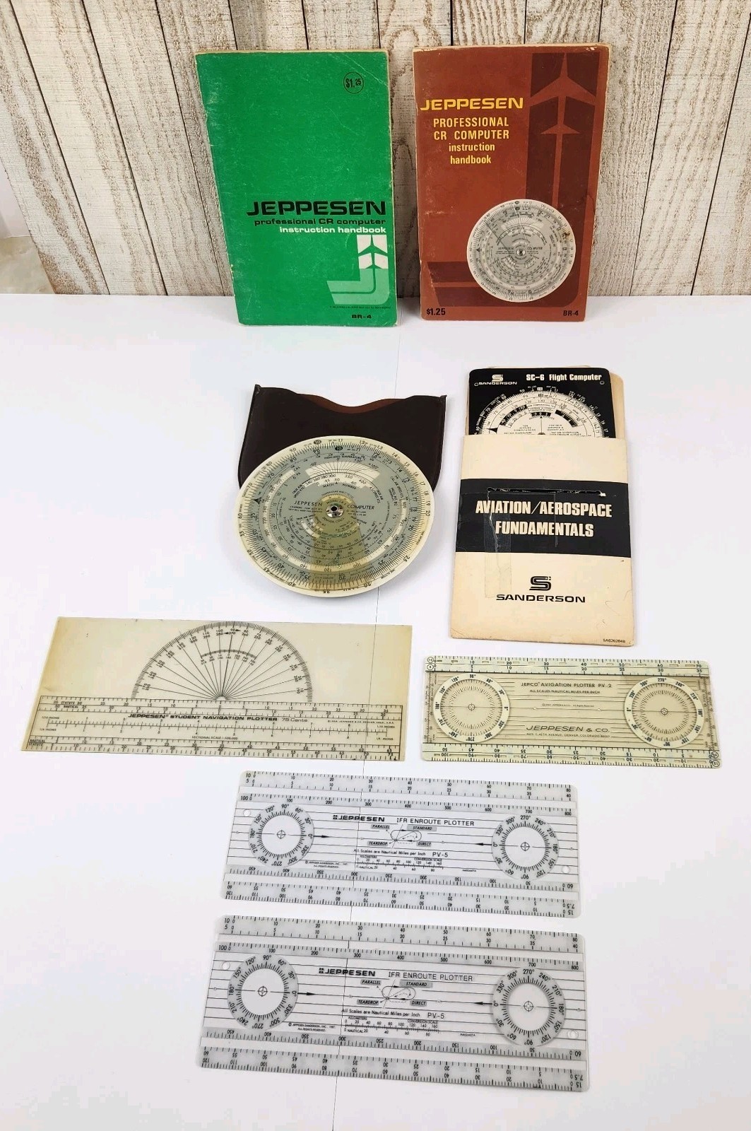Vintage Jeppesen CR-3 Sanderson SC-6 Flight Computer Lot w/ Plotters & Handbooks