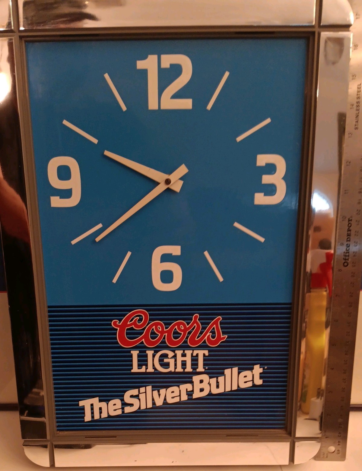 Vintage 1990 Coors Light The Silver Bullet Wall Clock 17”x12” Works