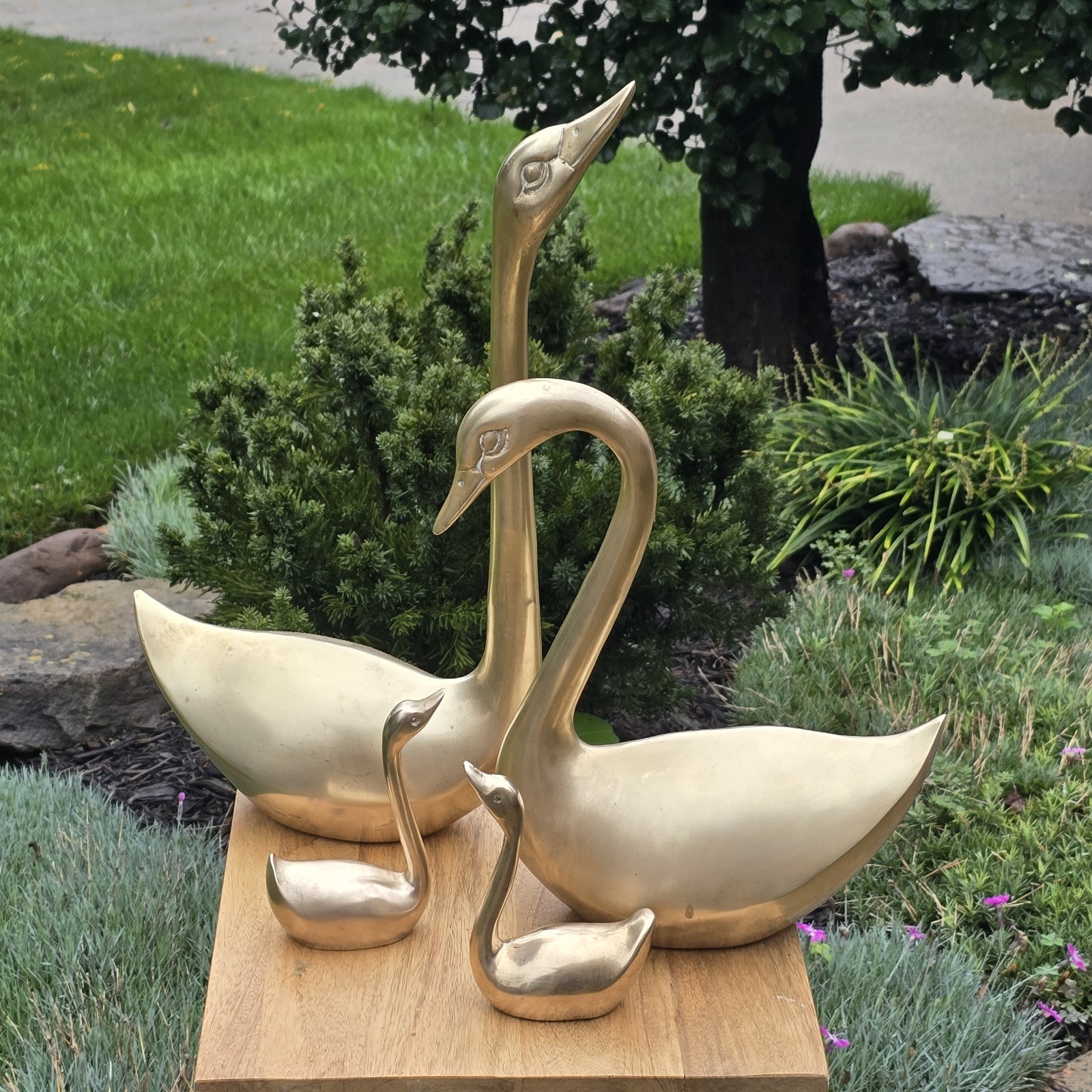 Vintage MCM Regency Brass Swans Family 17 Vintage MCM Regency Brass Swans Family 17