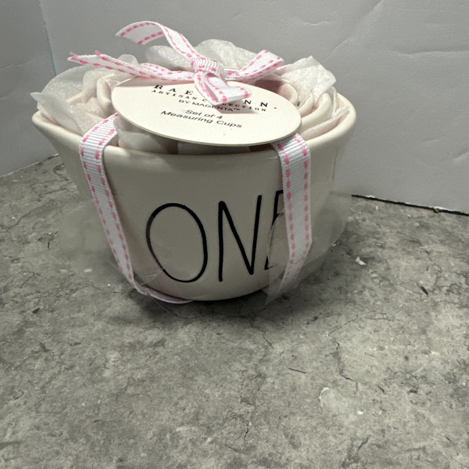 NWT 2024 Rae Dunn White Inside Pink Stacking/Nesting Measuring Cups Set Of 4