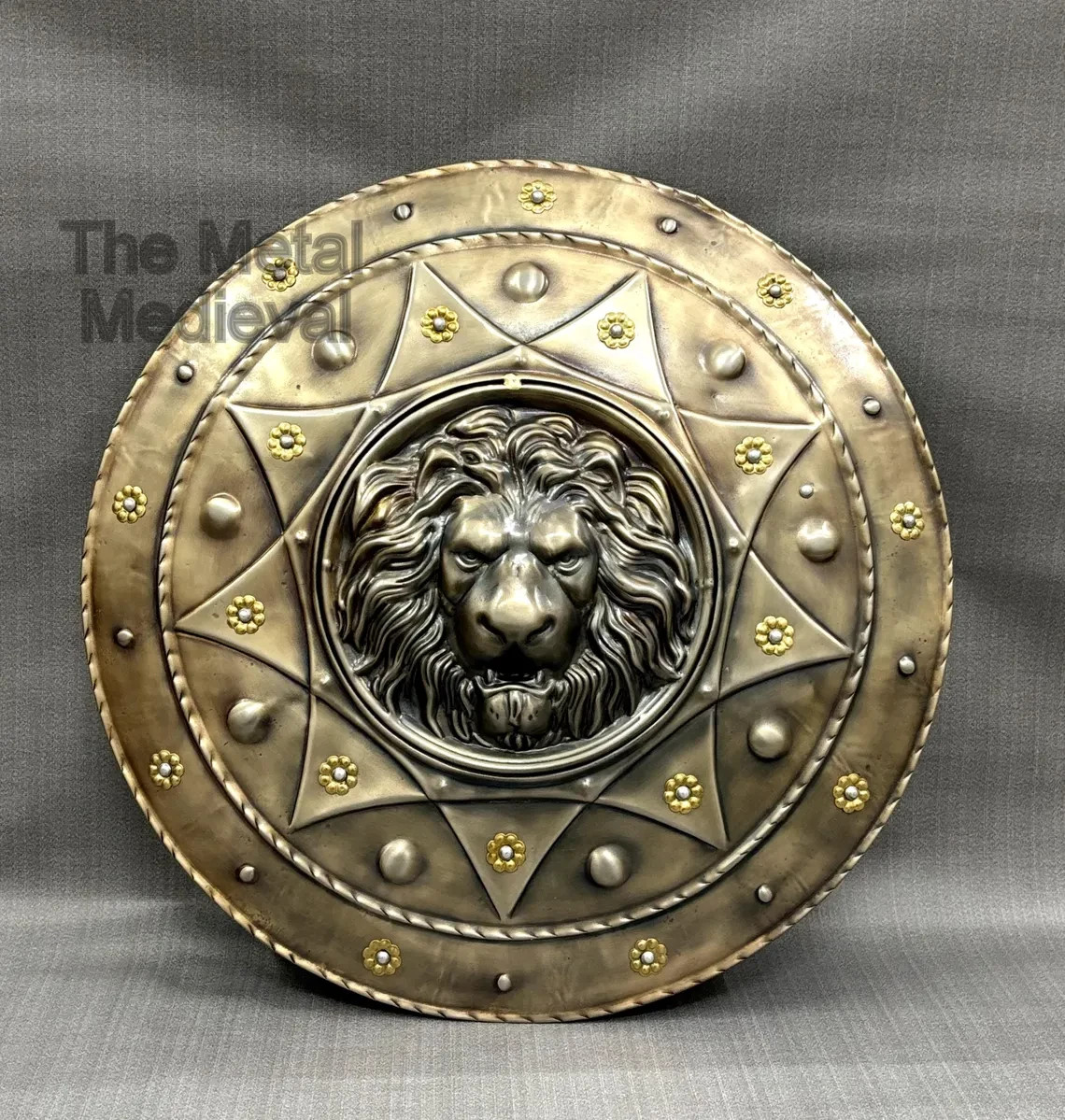 Medieval Lion Head Shield – Round Knight Armor Replica Gothic Battle Wall Decor