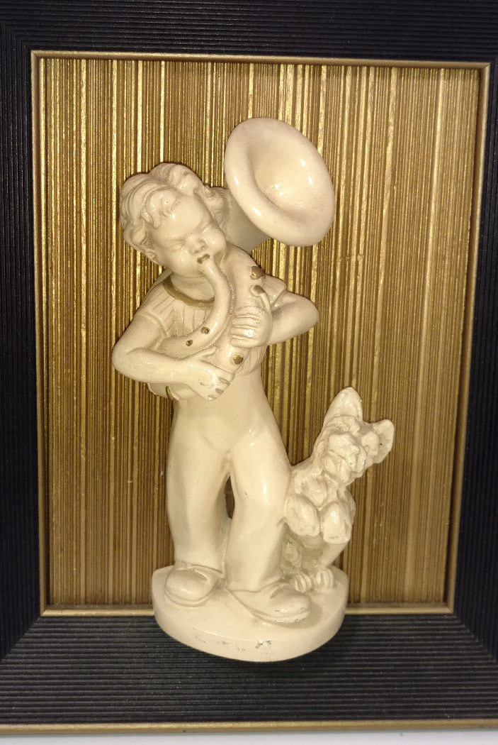VINTAGE 3D ART DECO TUBA BOY WITH DOG