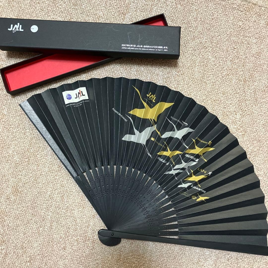 Japan Airlines JAL Old Logo OneWorld Folding Fan Collectible Ready to Use Japan Airlines JAL Old Logo OneWorld Folding Fan Collectible Ready to Use
