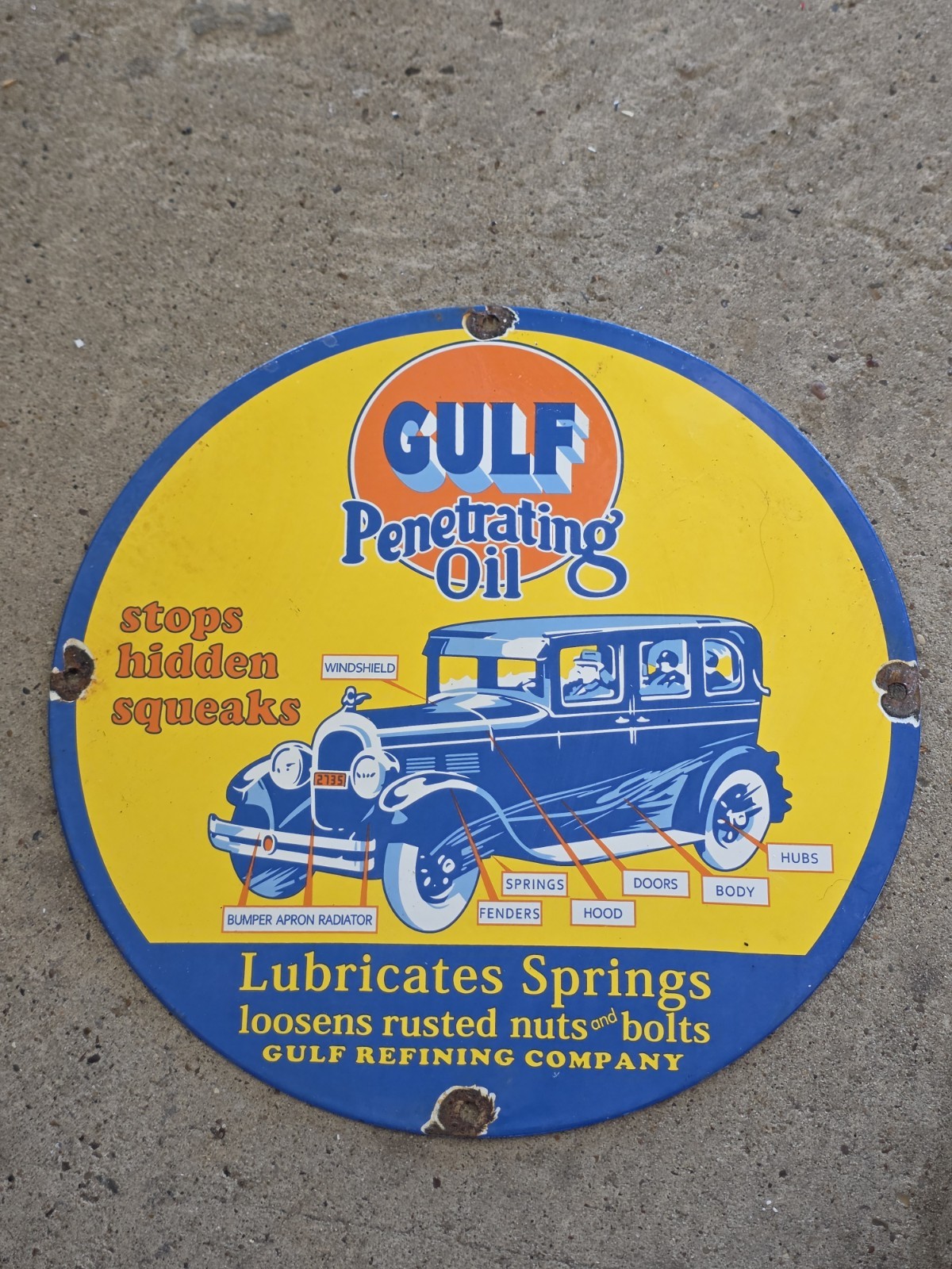 Vintage Gulf Gasoline Sign - Porcelain Enamel Penetrating Oil Gas Station Sign