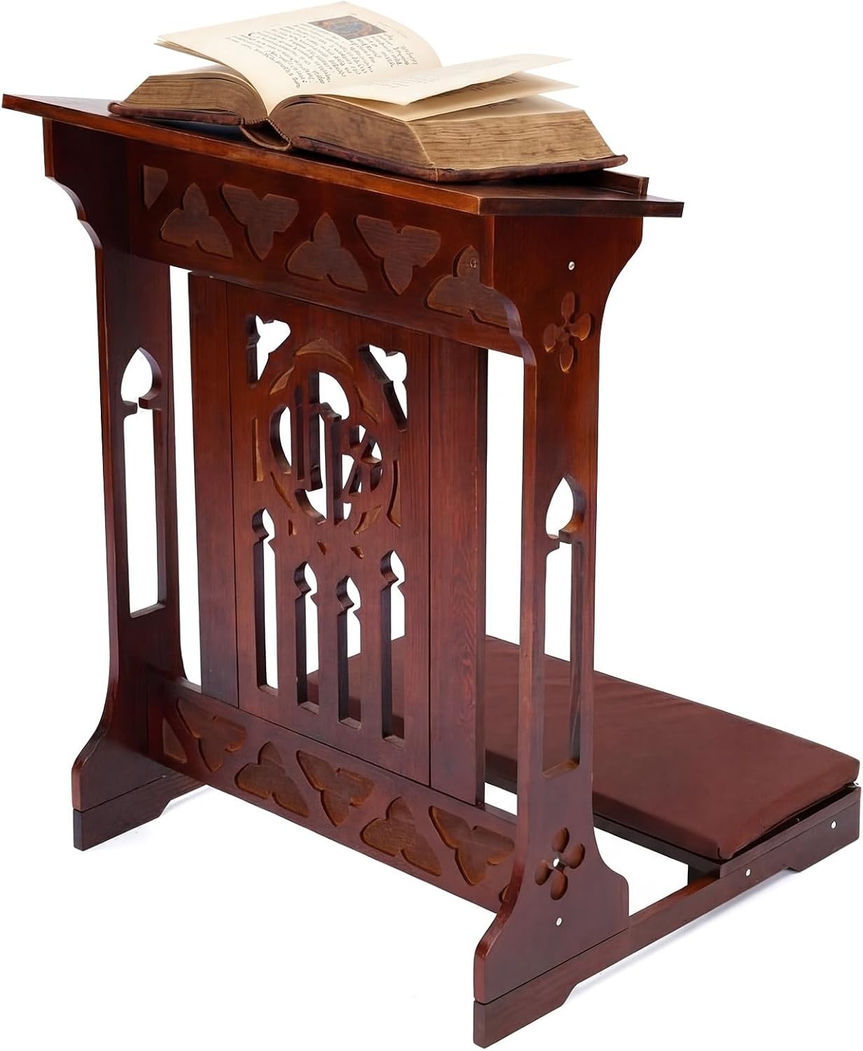 Florentine Prayer Bench Kneeler Church Prayer Bench Stool with Shelf and Cushion