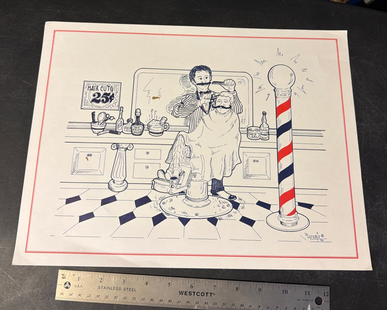 Vintage Barber Shop Comical Lithograph Print  12x16