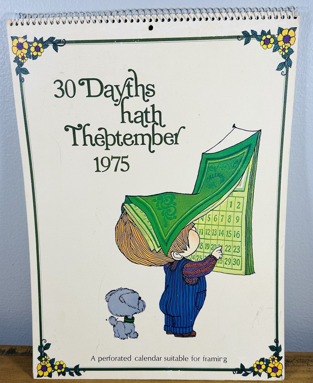 Vintage 1975 30 Dayths Hath Theptember Calendar Anne Wingert Drawing Board
