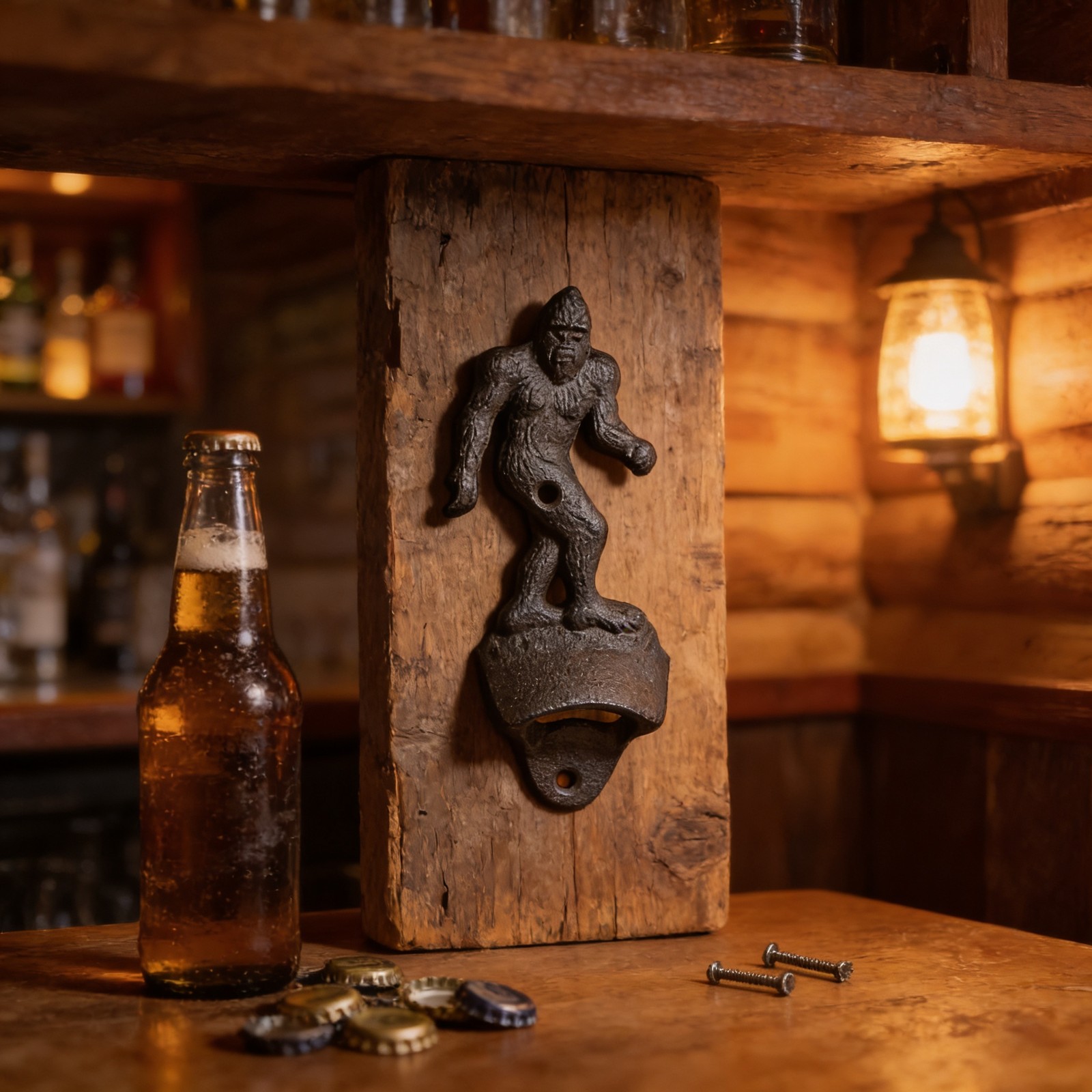 RUSTIC CAST IRON IRON BIGFOOT SASQUATCH WALL BOTTLE OPENER WITH MOUNTING SCREWS