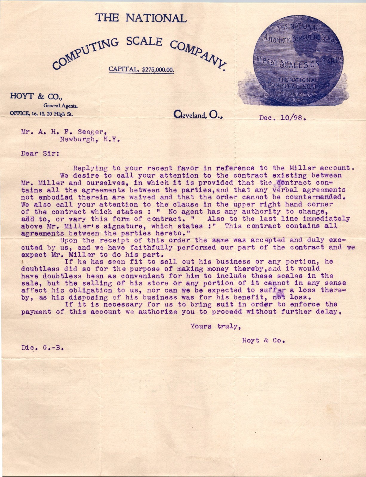 National Computing Scale Co Cleveland OH 1898 Graphic Letterhead