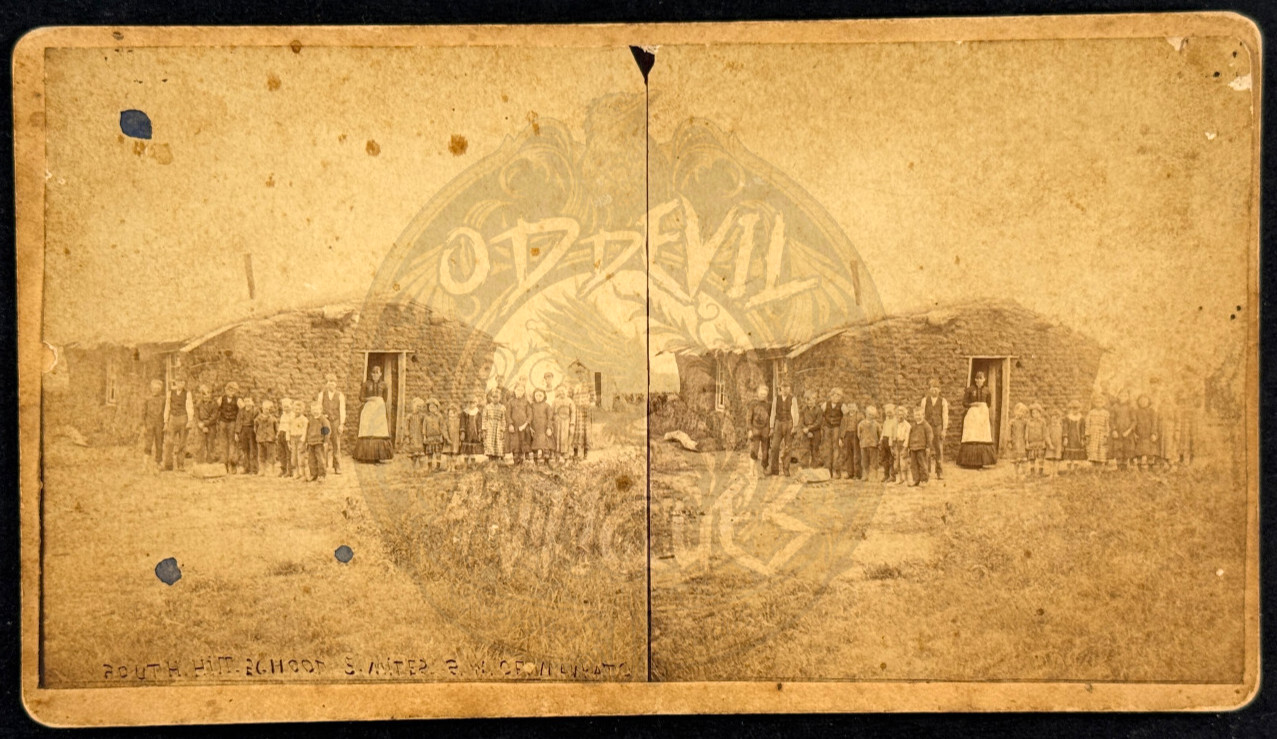 1880\'s RARE Sod House School Stereoview Mankato Kansas KS photo