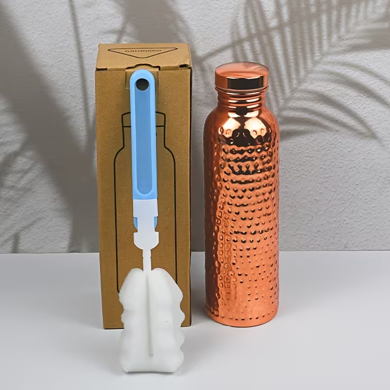 195G Pure Copper Water Bottle -  Hammered Finish - Ayurvedic Health USA
