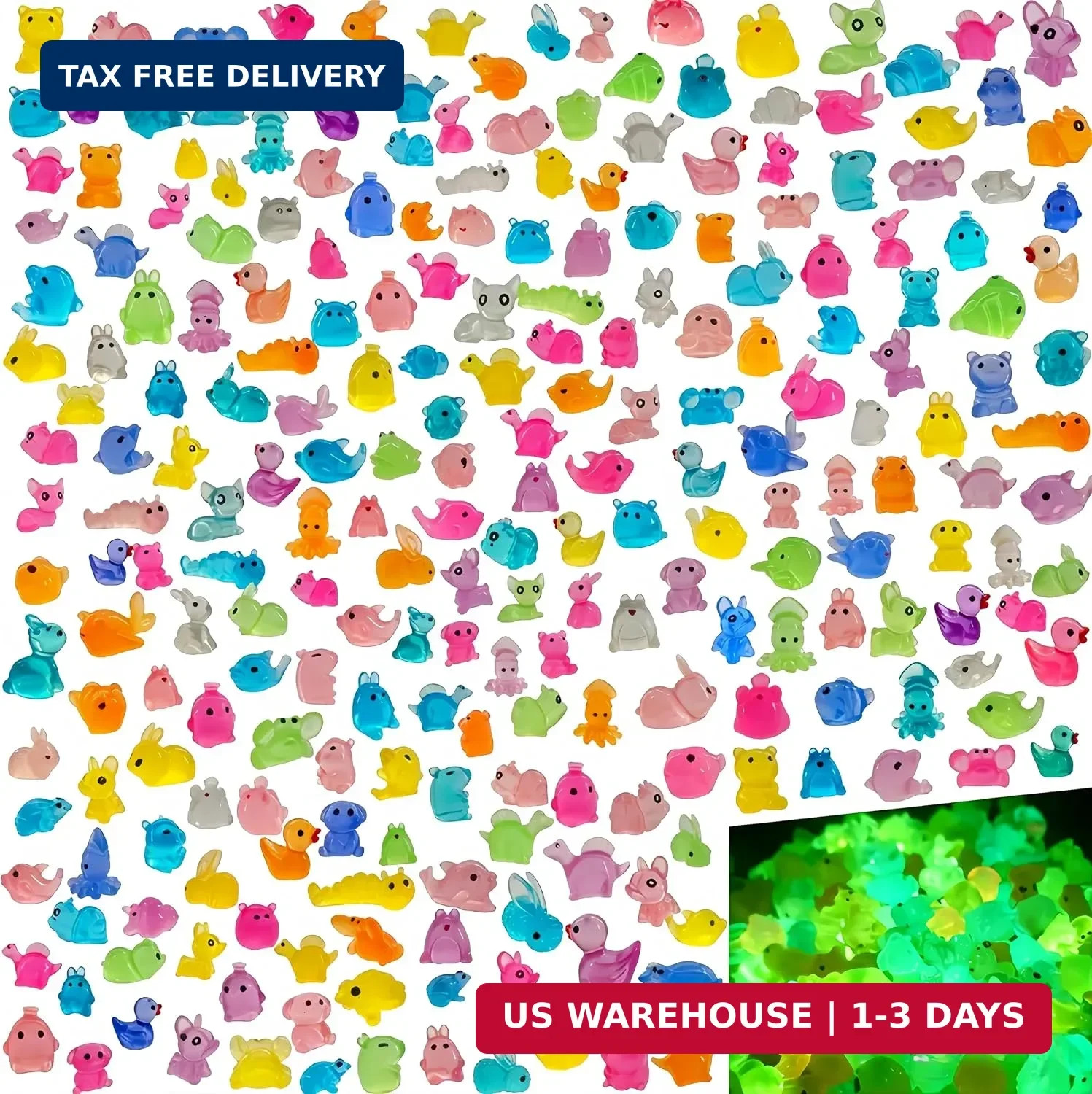 280pcs Mini Resin Animals Glow in The Dark, Tiny Luminous Animal Figurines Bulk,