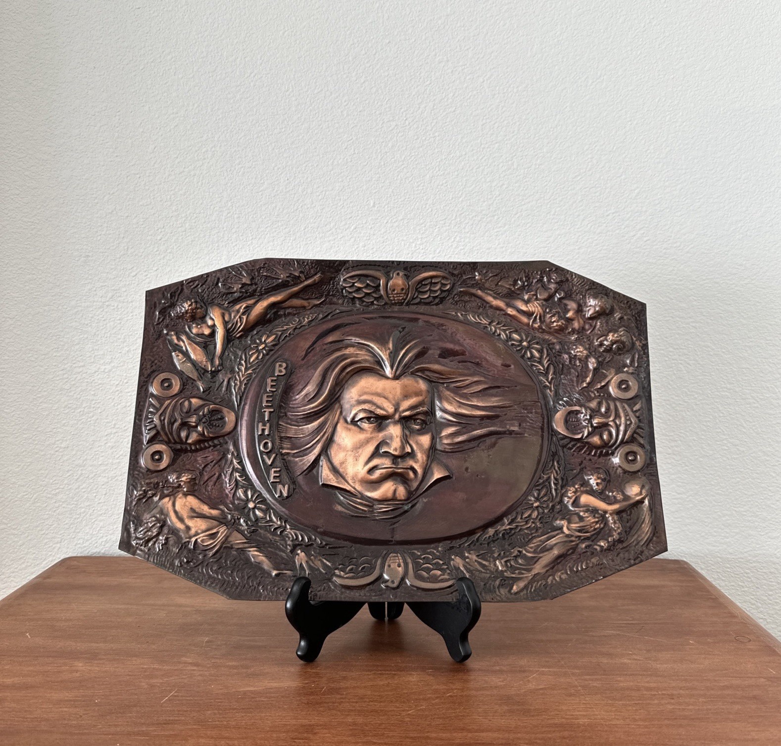 Vintage Beethoven Embossed Copper Relief Wall Plaque