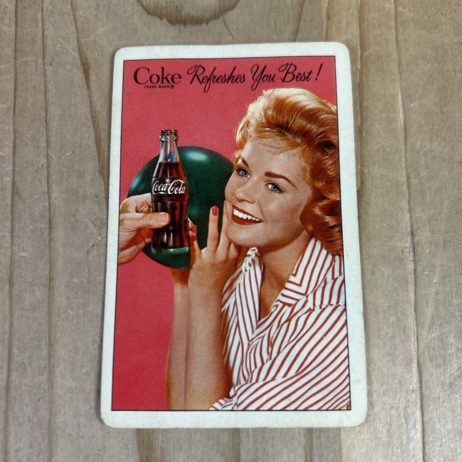 Vintage 1961 Single Playing Card Swap Coca Cola Bowling Girl Coke Refreshes Best