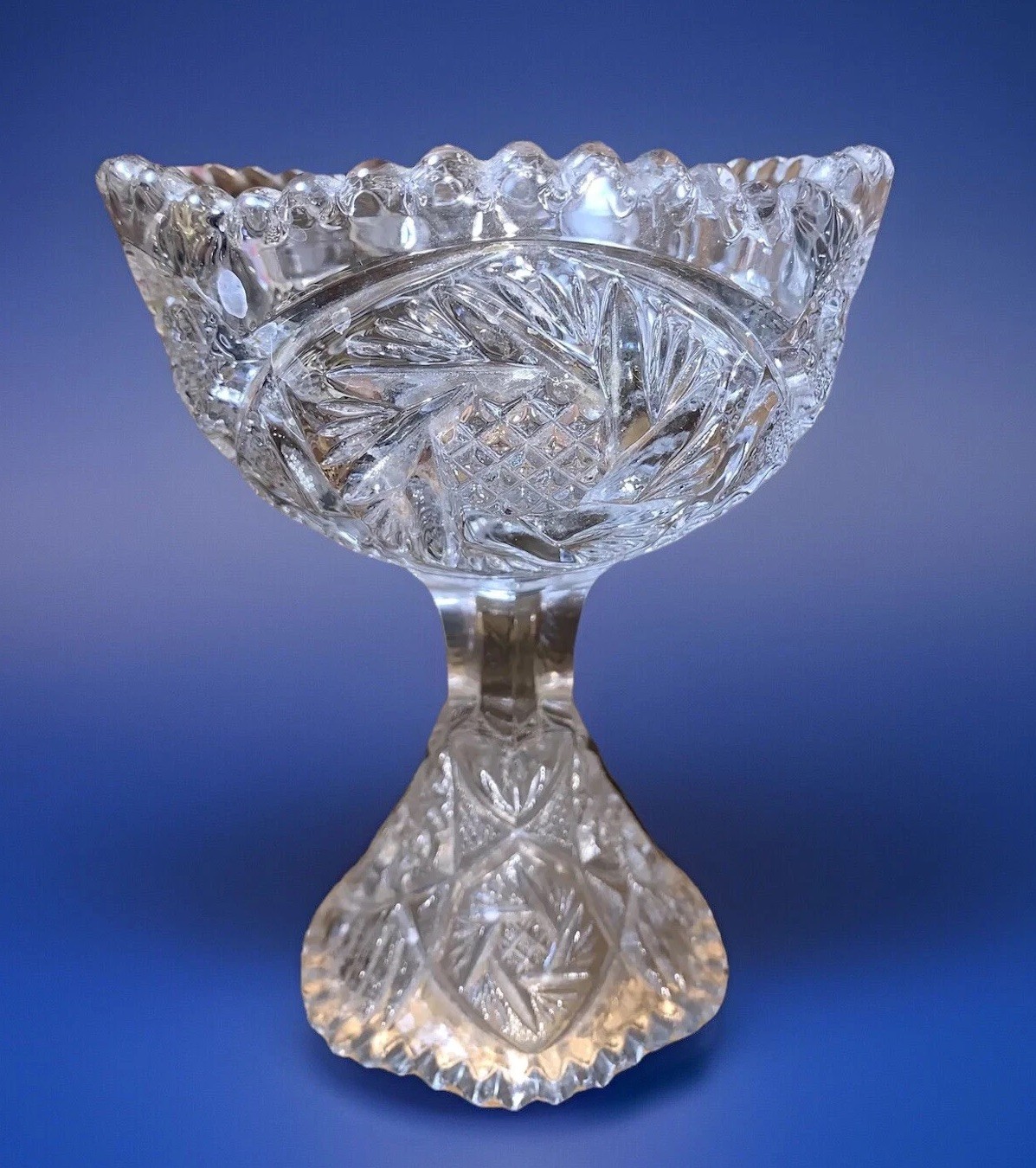 Imperial Glass Clear Star & Cane #91 Footed Pedestal Compote 6