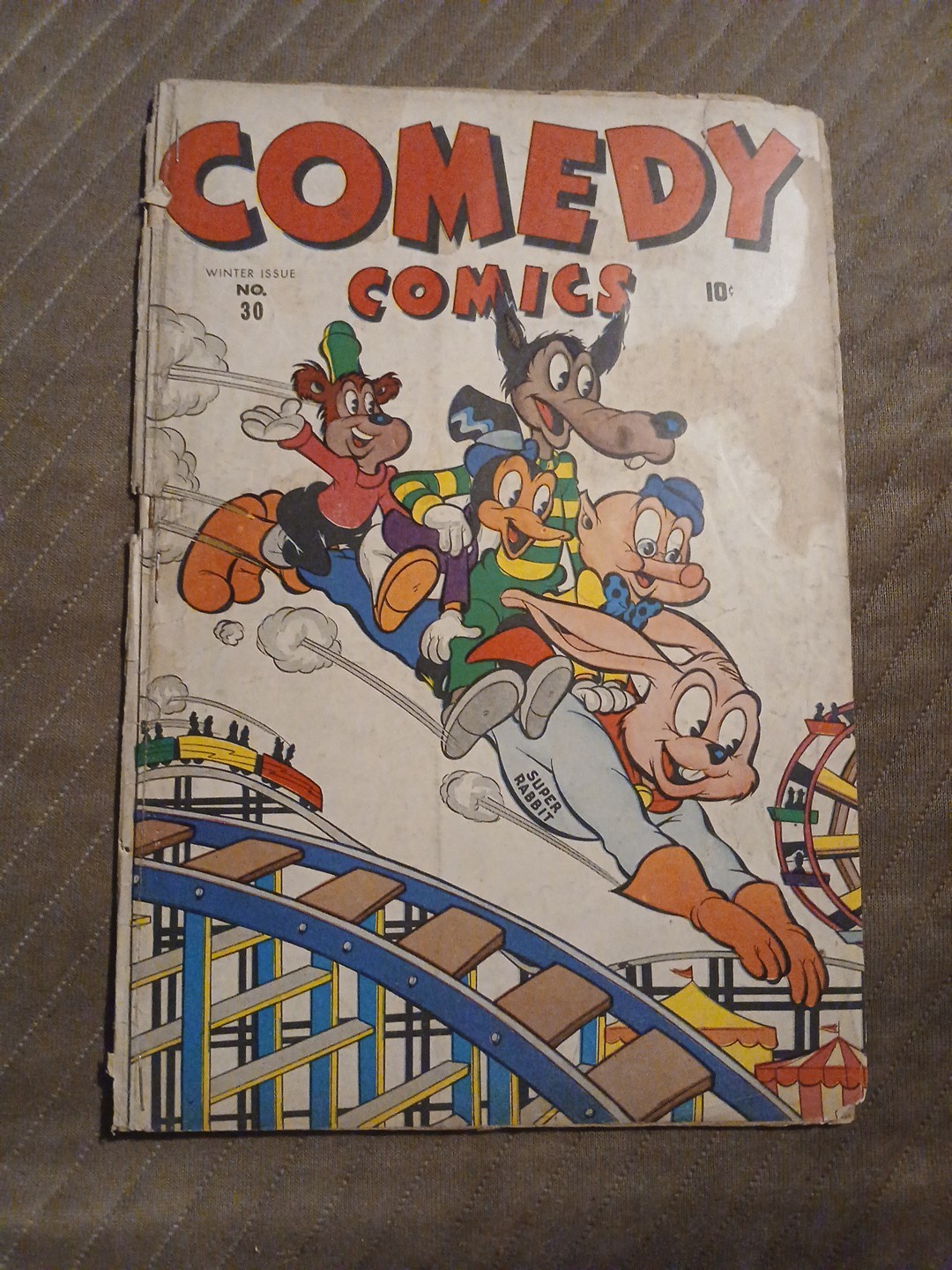 Comedy #30 1945 Timely Funny Animals Super Rabbit Roller Coaster cvr  Superhero