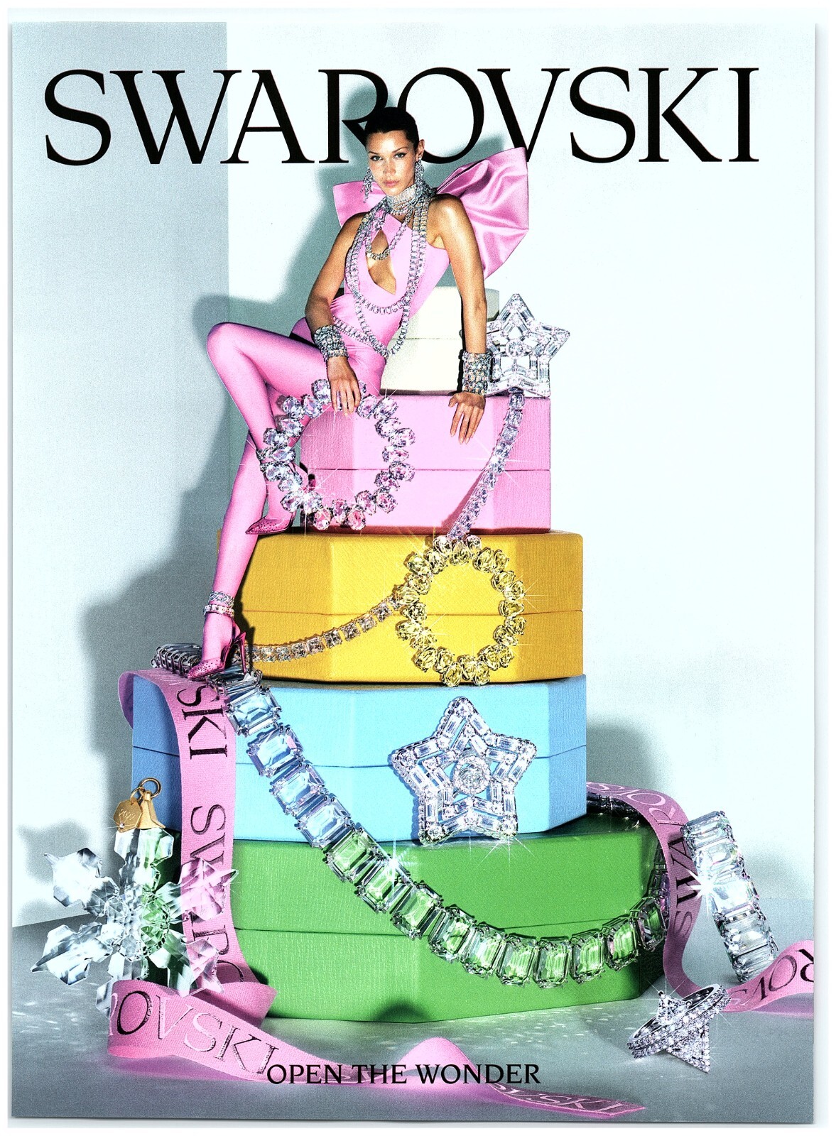 PRINT AD 2022 Swarovski Bella Hadid Crystals Jewelry for the Holiday Pastel Box