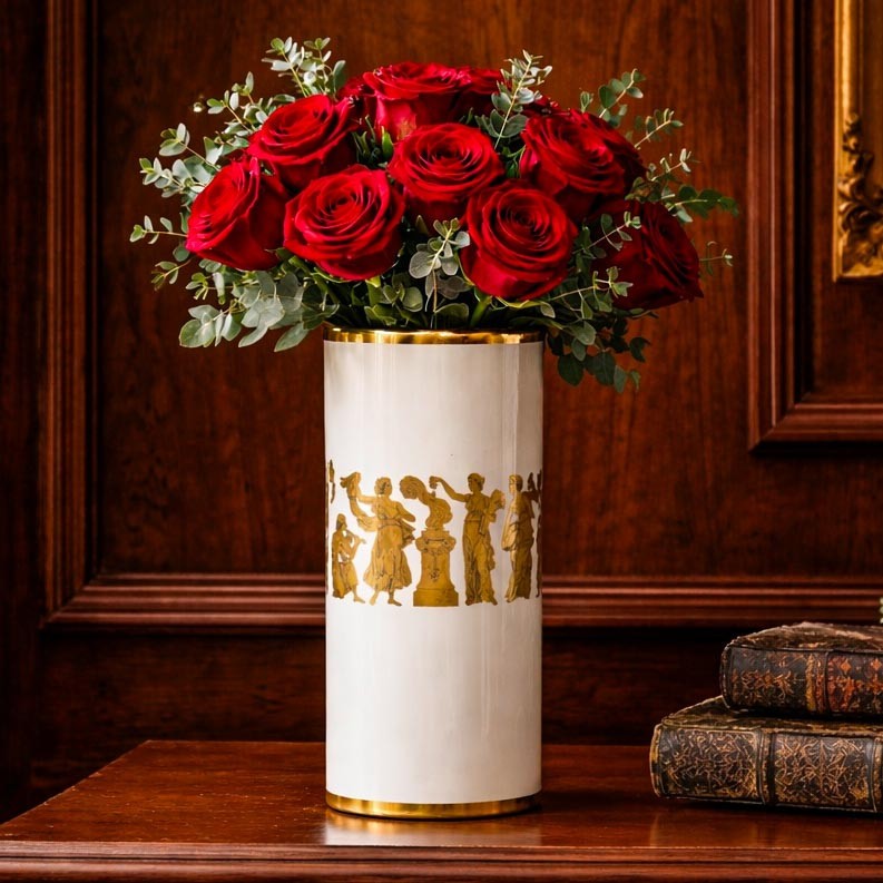 Nice Cylinder Antique Neoclassical Porcelain Gold White Vase Gerold Porzellan