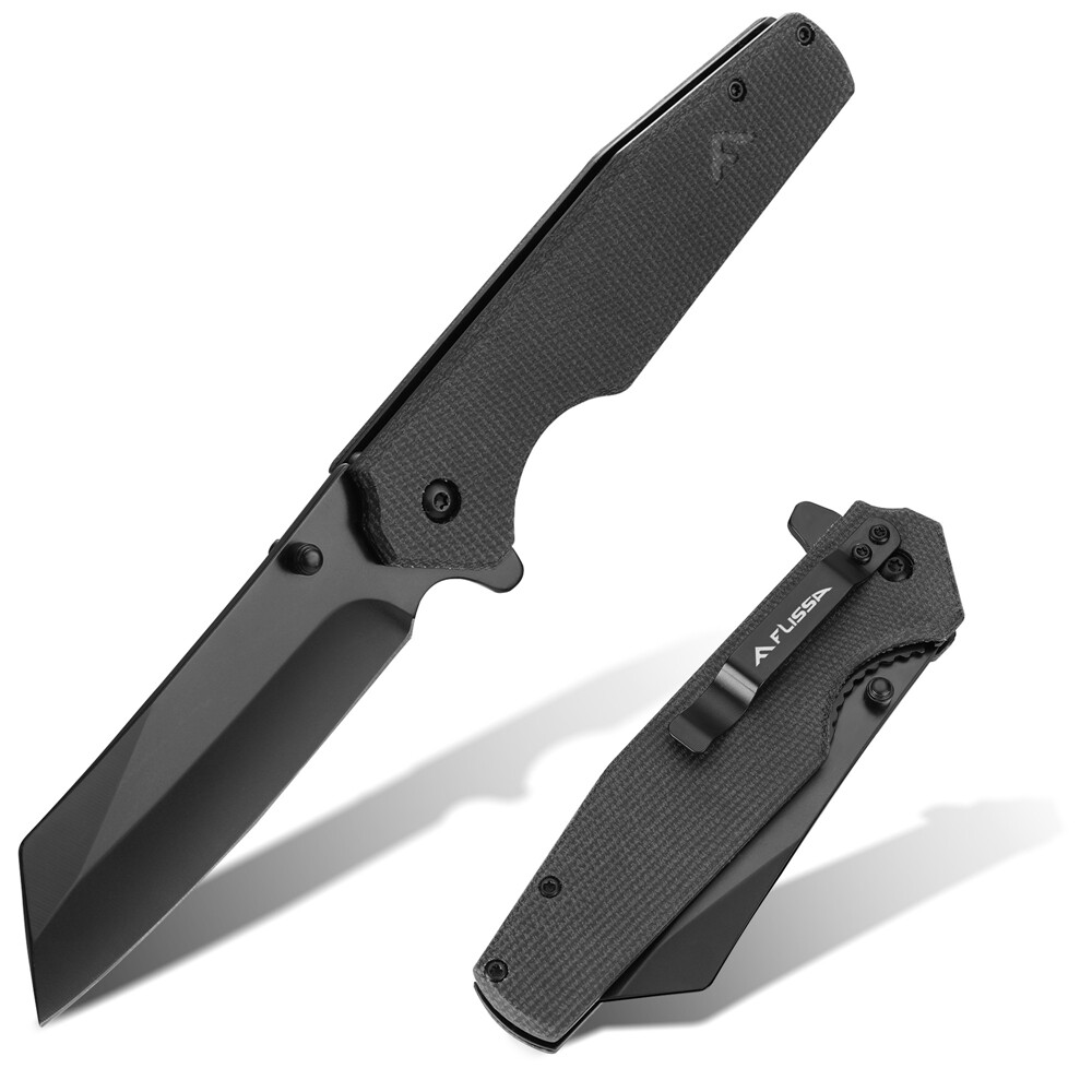 FLISSA Folding Pocket Knife 3.5-in Stonewash Blade Tactical Knife G10 Handle USA