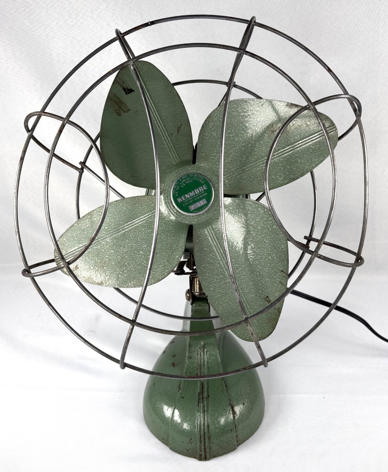 Vintage 1948 Kenmore 305.8032 Metal Desk Fan Green 4 Blade Oscillating Works