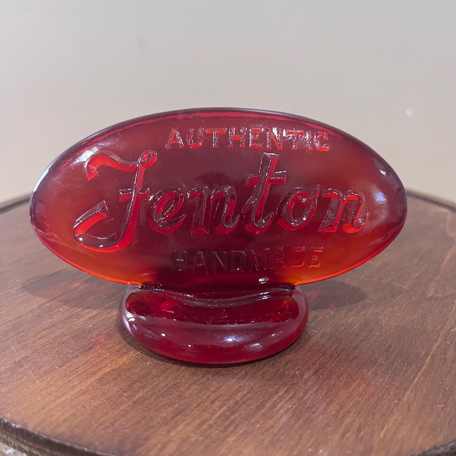 Vtg Fenton Glass Dealer Sign Red Amberina Cadmium Glow Logo Plaque 4