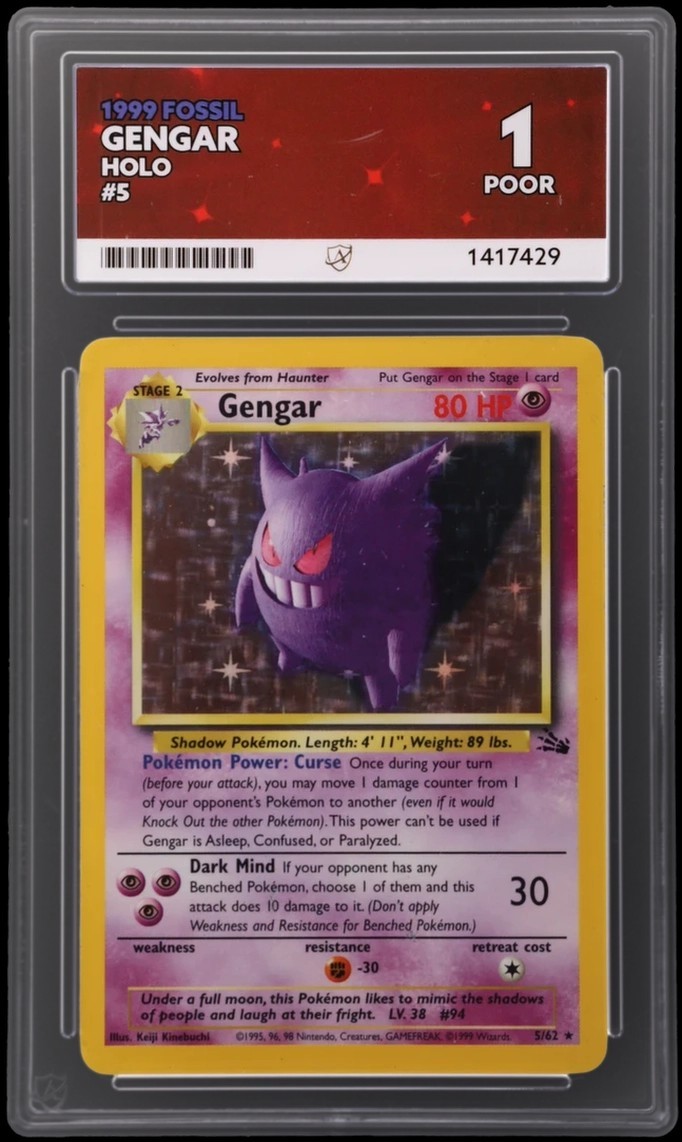 Pokémon Gengar TCG Fossil Holo Card 5/62 Unlimited Rare 1999 ACE 1 Pokémon Gengar TCG Fossil Holo Card 5/62 Unlimited Rare 1999 ACE 1