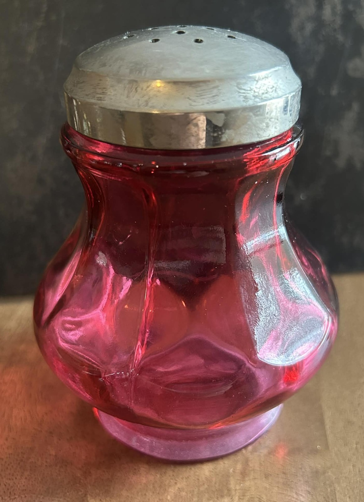 Fenton Art Glass Cranberry Coin Dot Sugar Shaker • 9 Panel Muffineer • VG/VG+