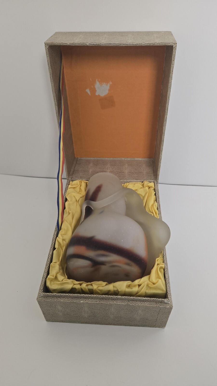  Romanian Antique Vase – Frosted Glass with Marbled Abstract Design 7x6\