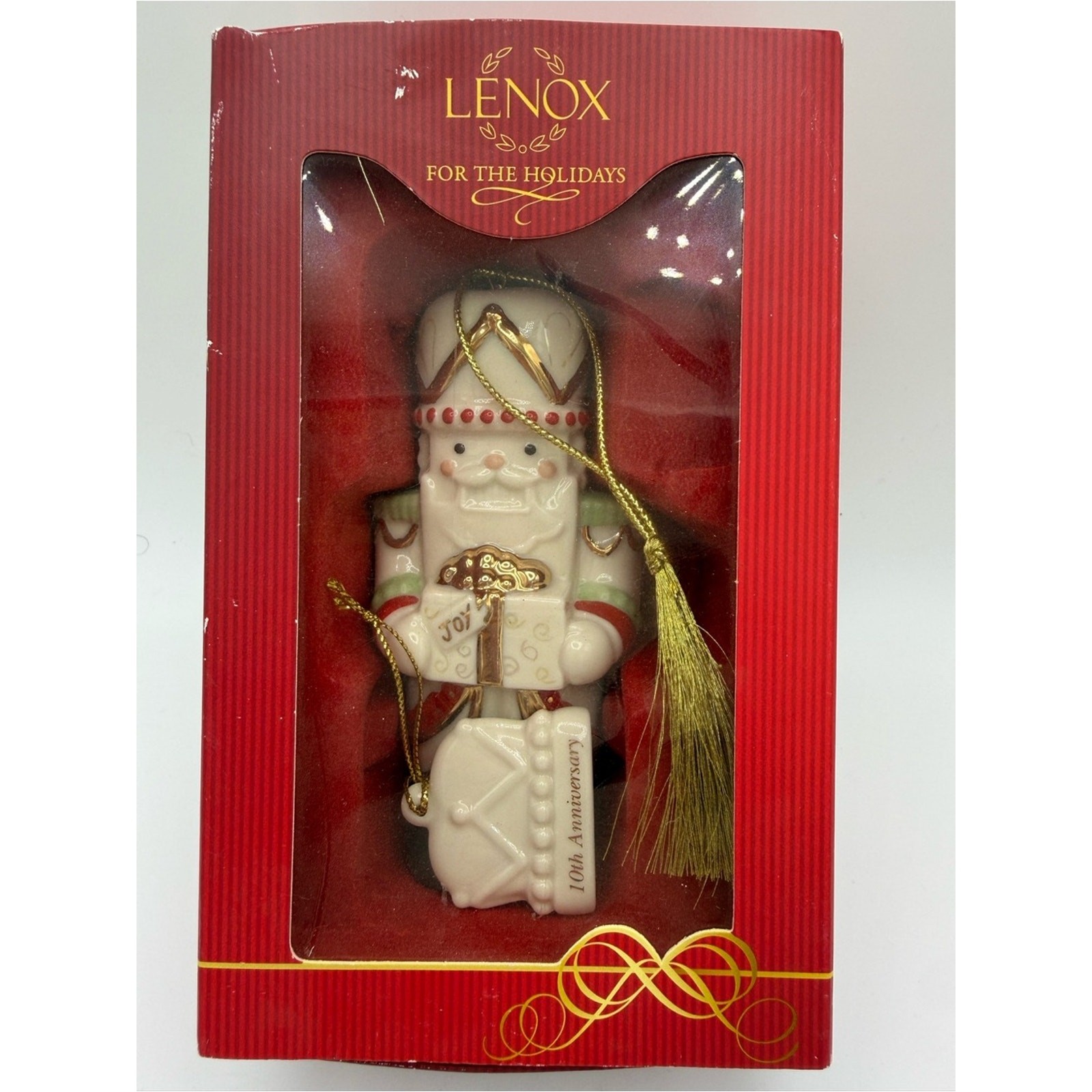 Lenox White, Gold & Red Nutcracker Ornament with Gold Tassel 10th Anniversary
