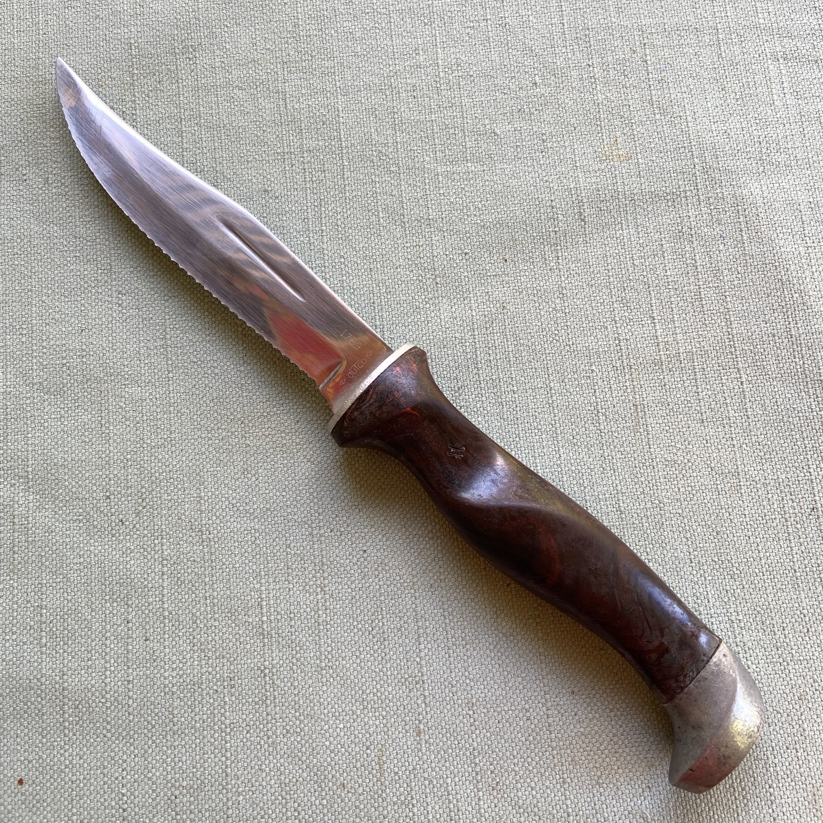 Cutco 1769 Hunting Knife Wood Handle Brown Vintage #1769 10-1/4” Long No Case