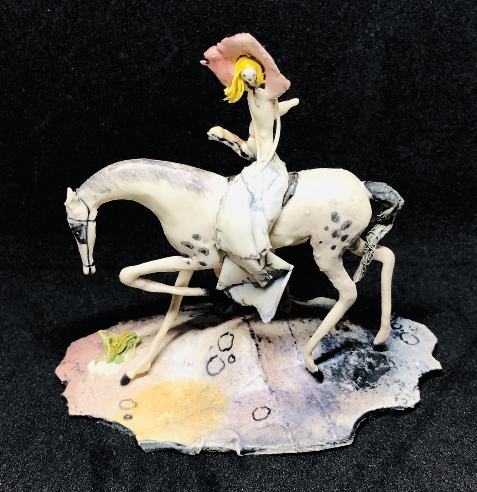 Lo Scricciolo Girl On Horse Ceramic Figure Sculpture Italy Signed A. Colombo