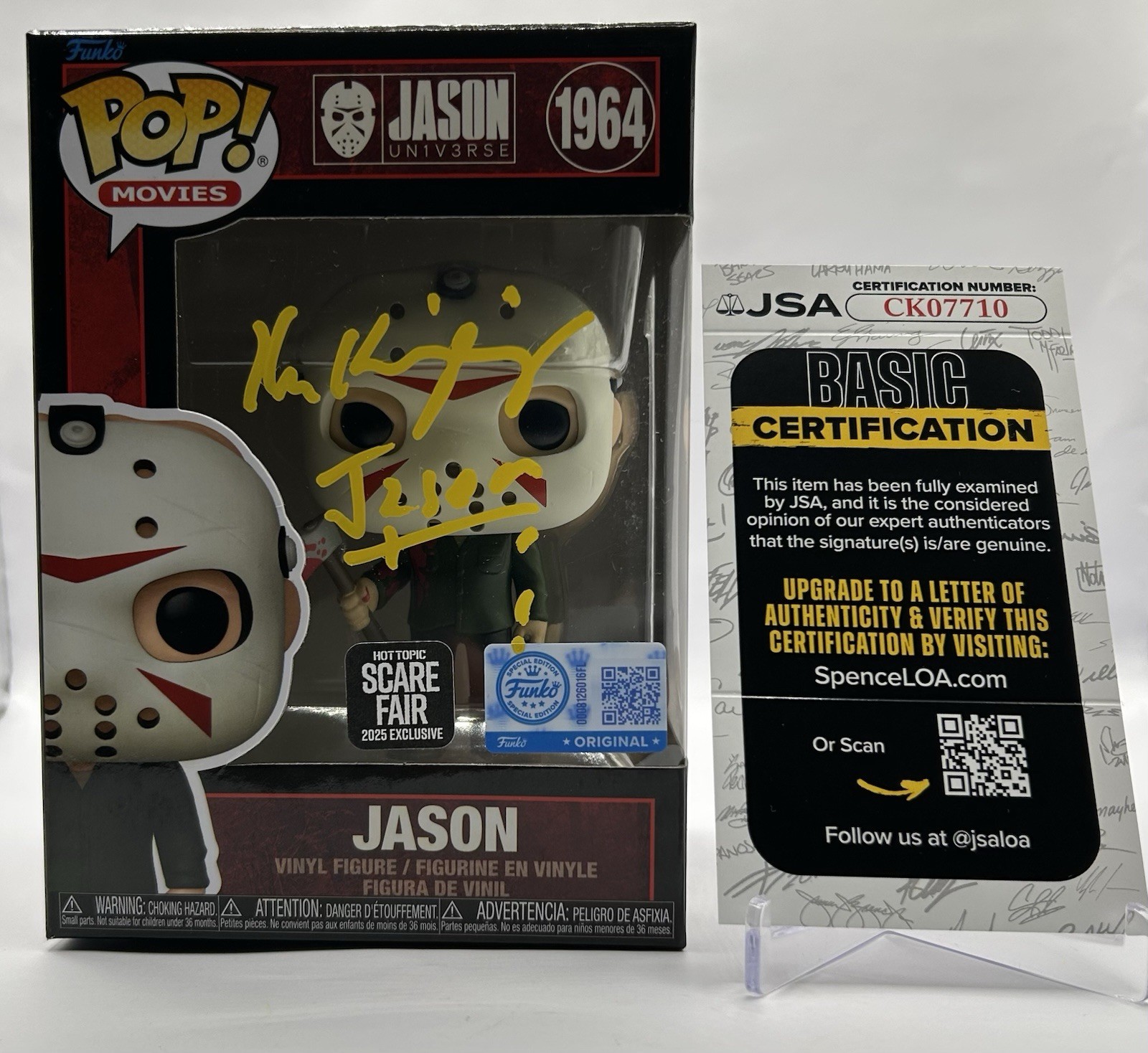 KEN KIRZINGER SIGNED JASON VOORHEES POP FUNKO FIGURE FREDDY VS JASON - JSA COA