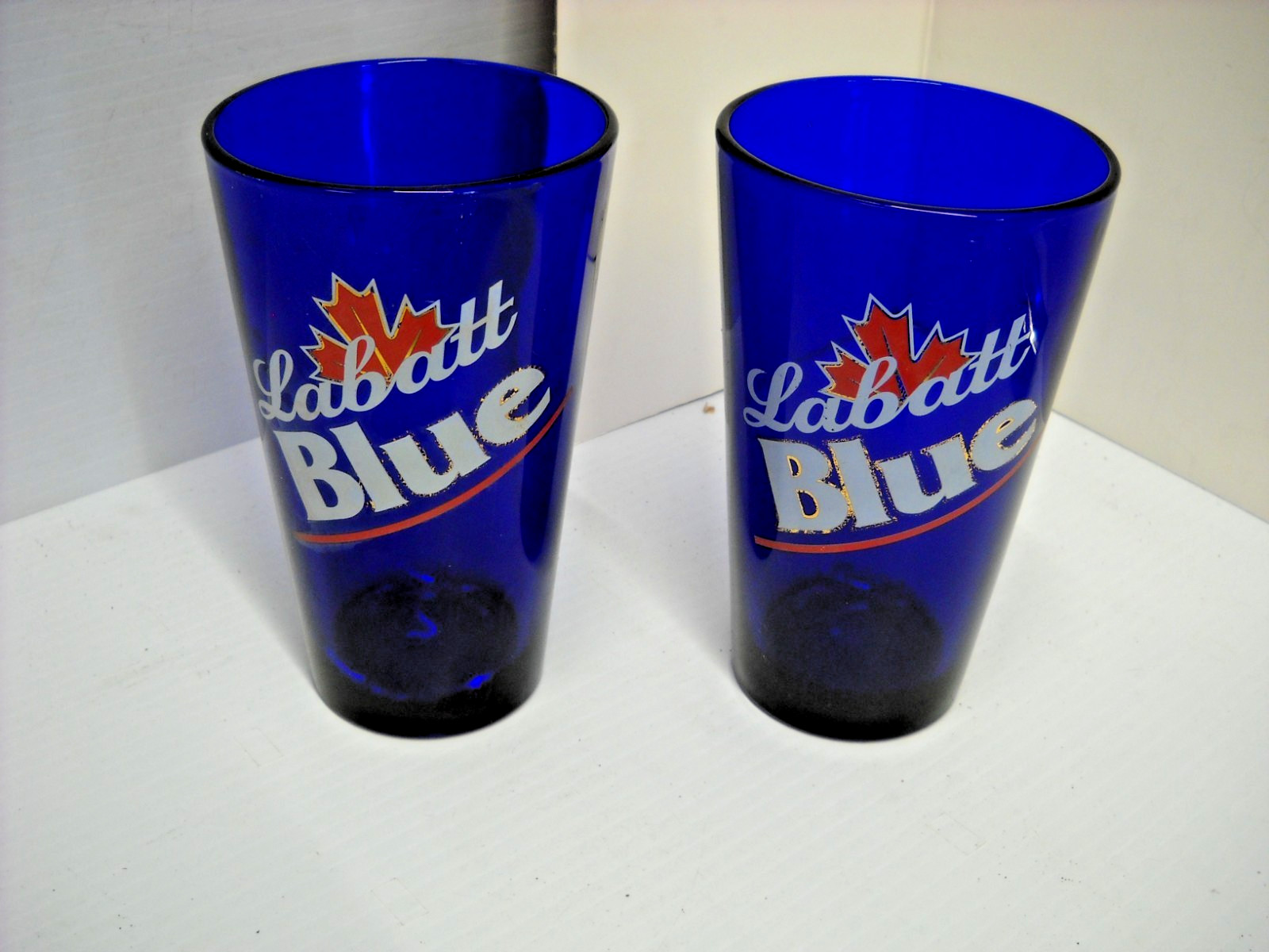 x2 Libbey Labatt Blue Canadian pilsner-style lager Cobalt Blue Tumbler Glasses x2 Libbey Labatt Blue Canadian pilsner-style lager Cobalt Blue Tumbler Glasses
