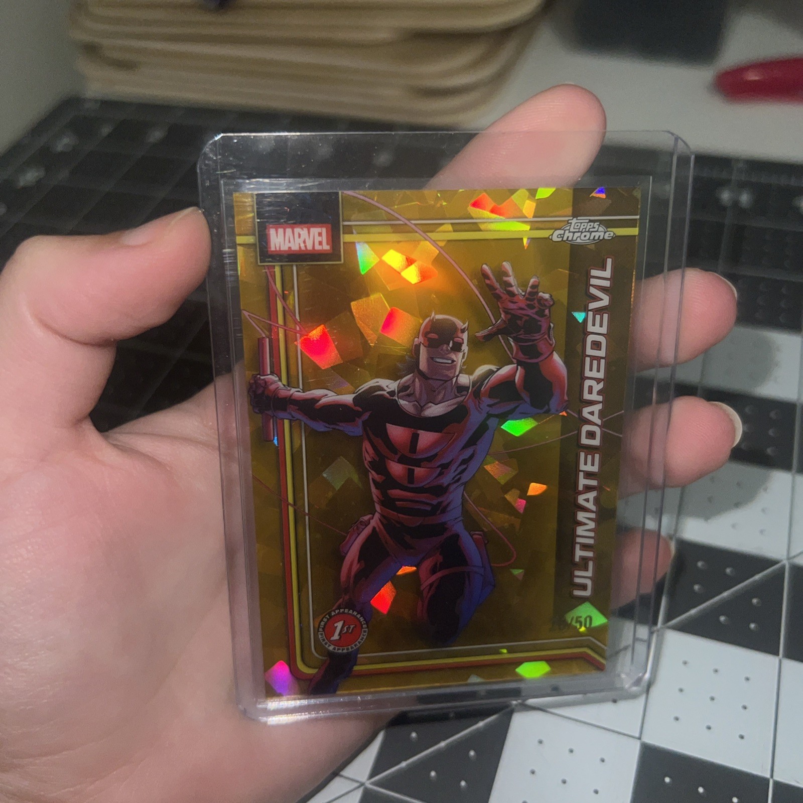 2026 Marvel Sapphire Topps Chrome Ultimate Daredevil Gold 28/50 2026 Marvel Sapphire Topps Chrome Ultimate Daredevil Gold 28/50