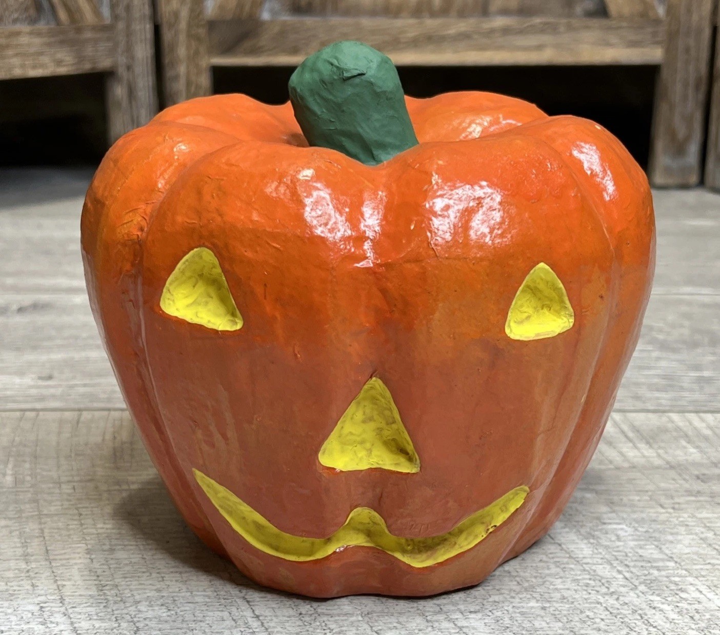 Vintage Handmade Halloween Paper Mache Jack-o’-lantern Pumpkin 7” - Estate Find Vintage Handmade Halloween Paper Mache Jack-o’-lantern Pumpkin 7” - Estate Find