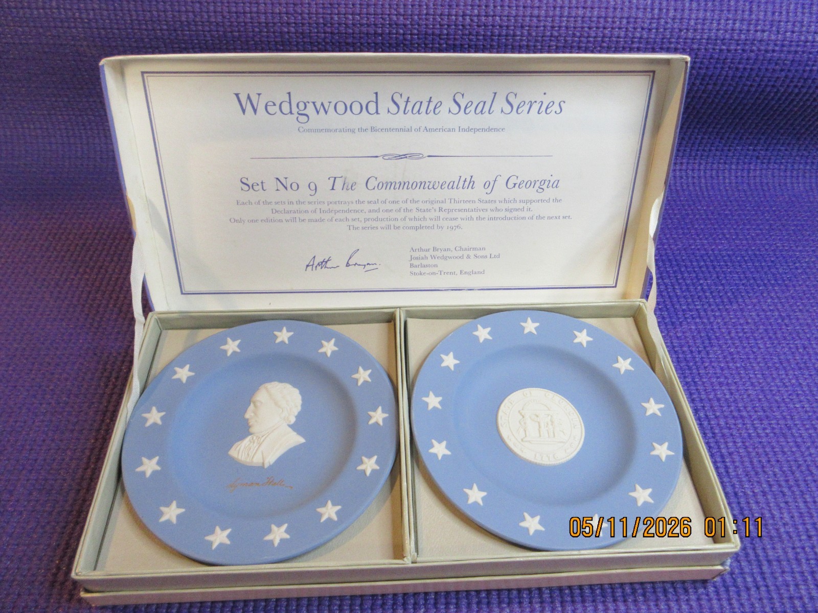 WEDGWOOD LIMITED~ STATE SEAL SERIES~SET#9~THE STATE GEORGIA~SIG.~LYMAN HALL