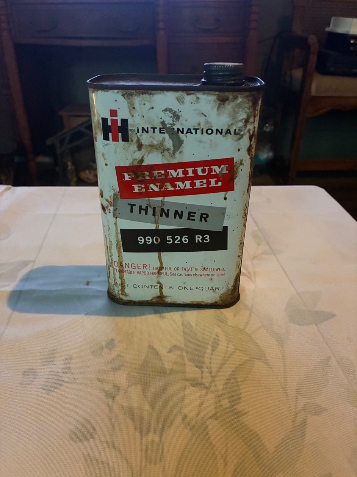 International Harvester Enamel Thinner Quart Can vintage IH tractor gas oil