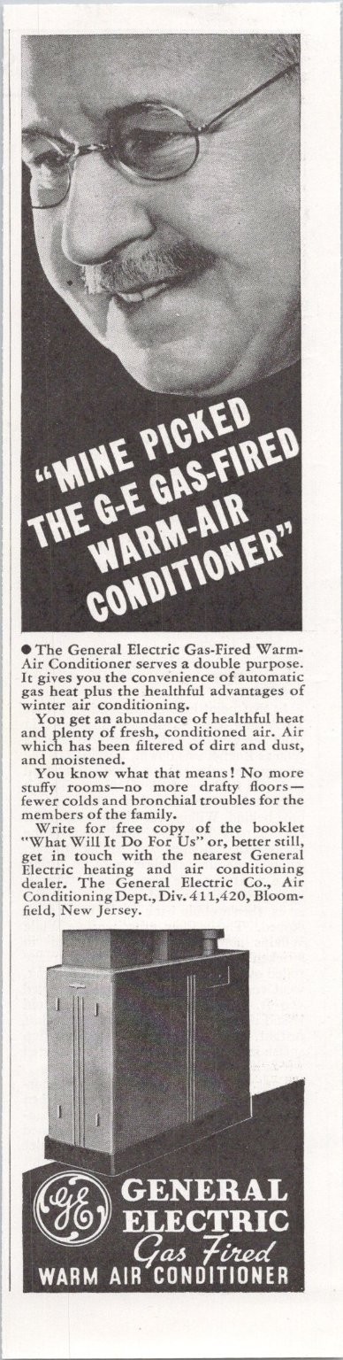 General Electric 1937 Original Print Ad Gas-Fired Warm Air Conditioner