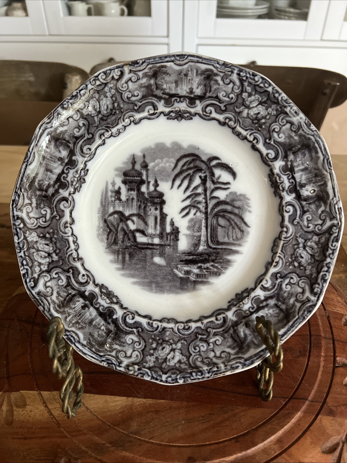 19th-century mulberry transferware ironstone plate in the \