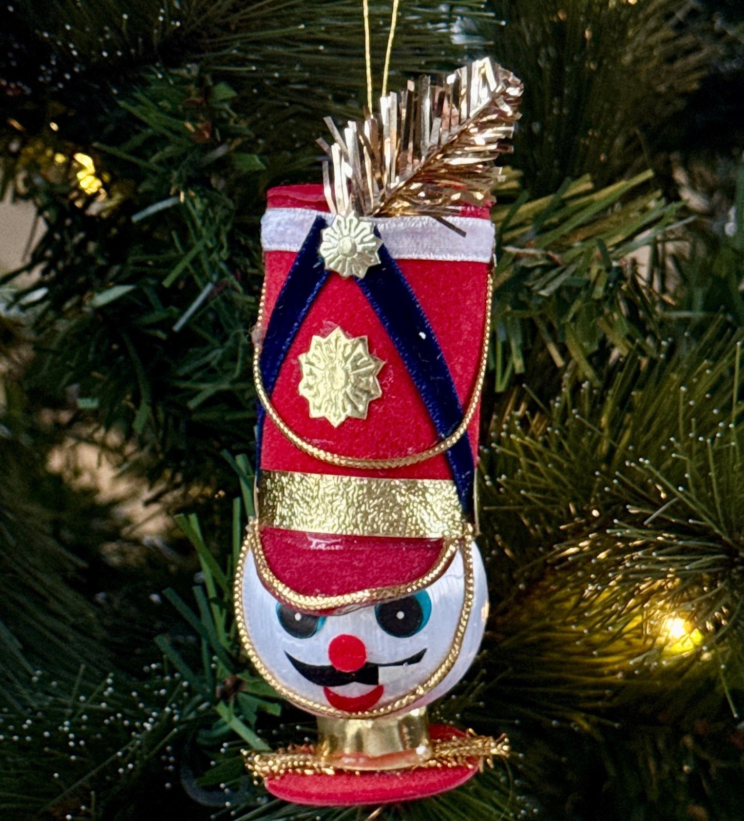 1950s Vintage Toy Soldier Drum Major Head Christmas Ornament Satin Ball Japan