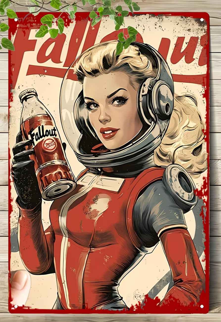 Retro Astronaut Girl -Fallout Theme-Nuke-Cola Metal Wall Sign 8x12 NEW