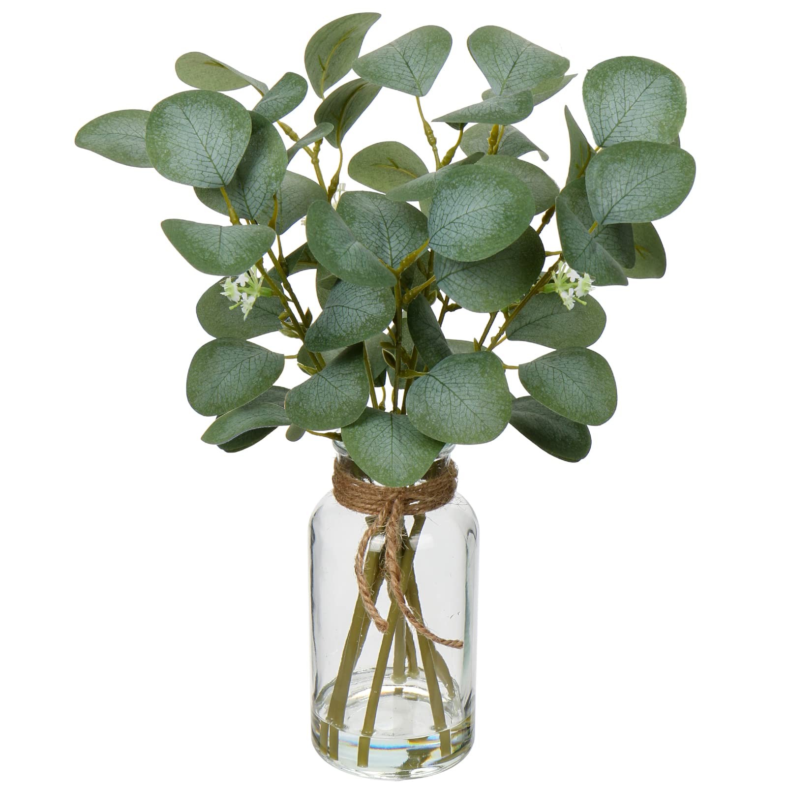 Briful Artificial Eucalyptus Stems in Glass Vase with Faux Water, 14
