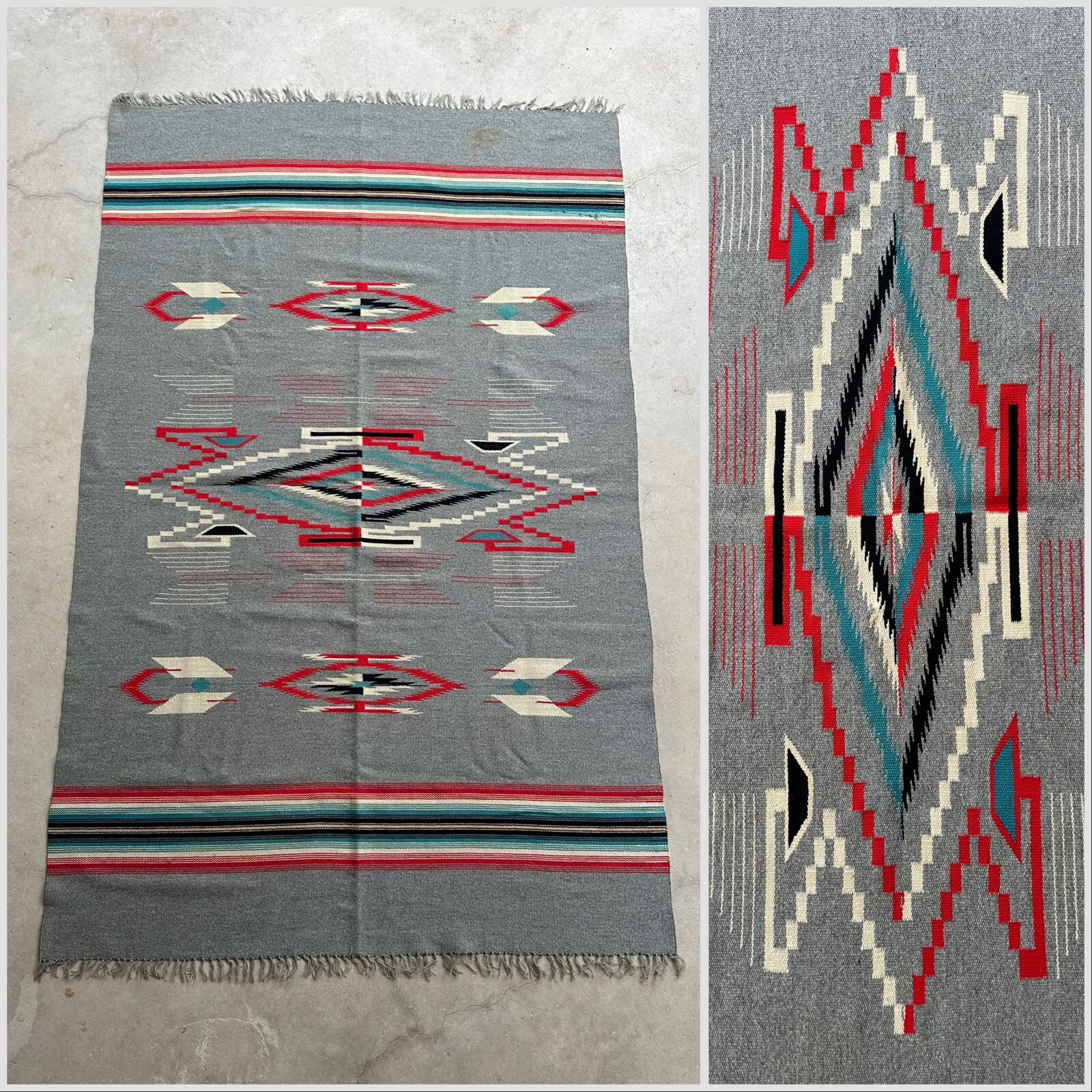 Vintage Chimayo 81 X 50 Handwoven Wool Blanket Gray Rio Grande Textile 40s Coat