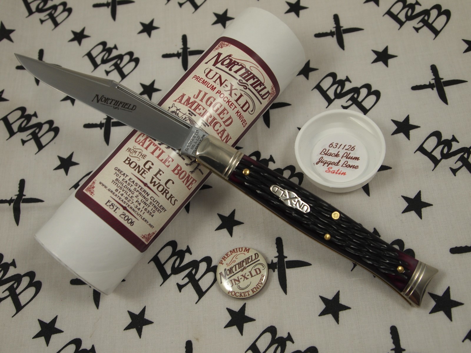 GEC Northfield UN-X-LD 631126 Fish Tail Black Plum Jigged Bone, Satin GEC Northfield UN-X-LD 631126 Fish Tail Black Plum Jigged Bone, Satin