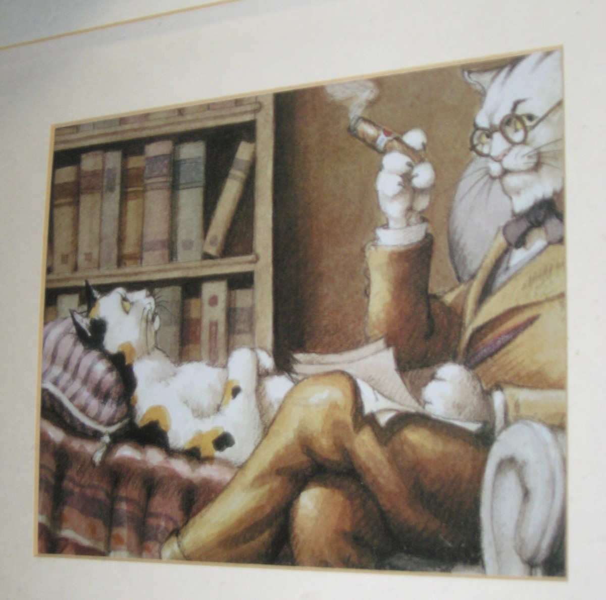 CAT DR FREUD THE CAT IN SESSION PRO-FRAMED ART 17X21\