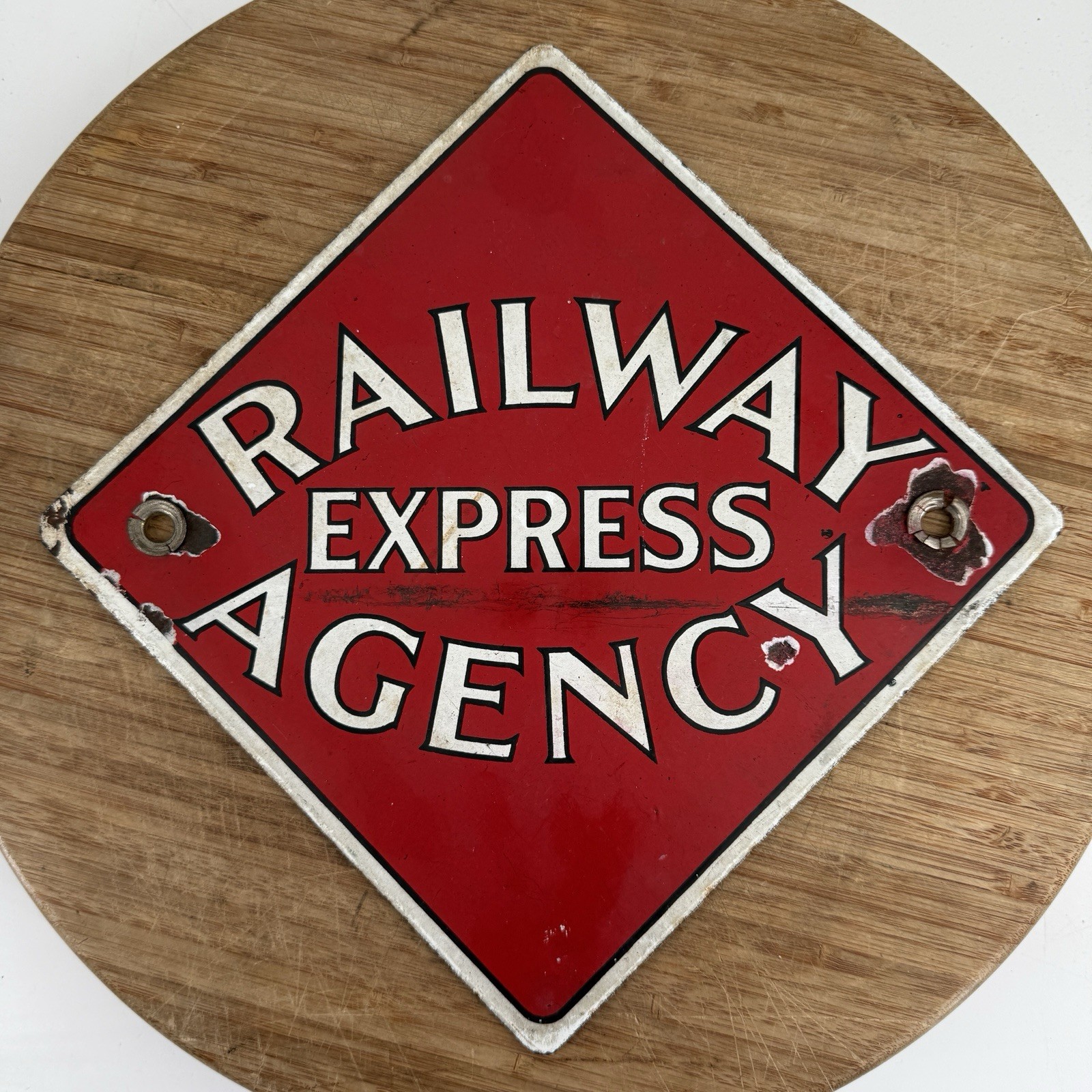 Vintage Railway Express Agency Porcelain Advertising Sign, Old & Authentic.