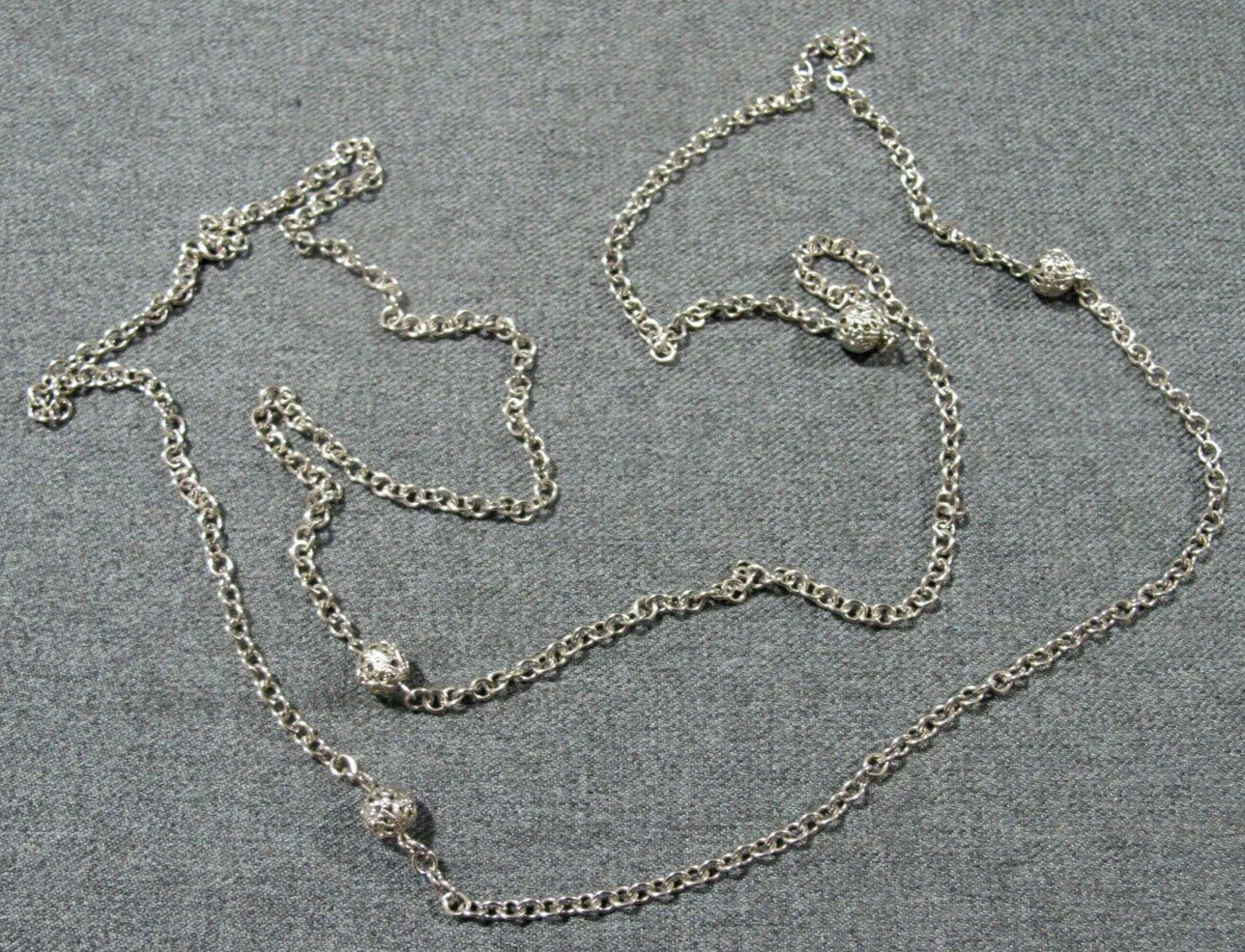 Vintage silvertone metal filigree beads chain long necklace